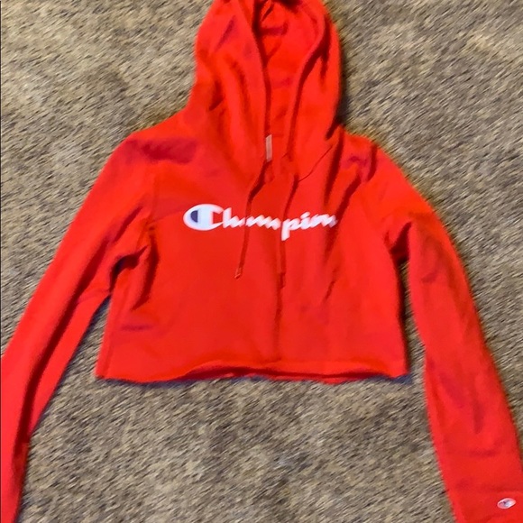 cropped red champion hoodie